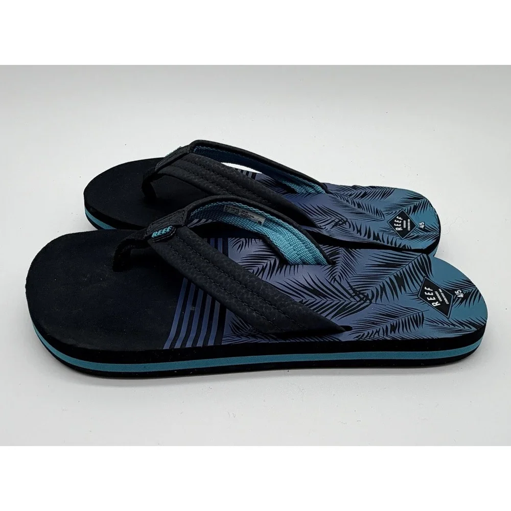 Reef Flip Flop Sandals Unisex Kids 4/5 Black & Blue Palm Leaf